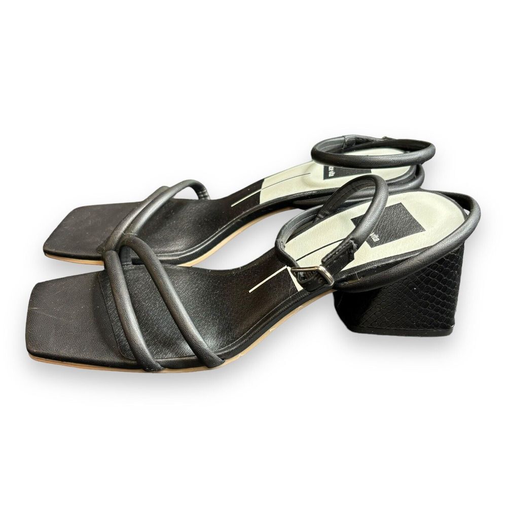 Dolce Vita Sandals Womens Size 7.5 Black Square Toe Block Heel Evening Shoes